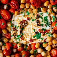 baked feta with tomatoes and chickpeas